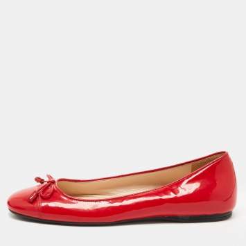 Pre Owned Prada Red Patent Leather Bow Ballet Flats Size 38