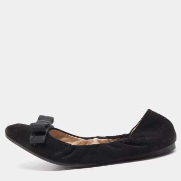 Pre Owned Prada Black Suede Scrunch Ballet Flats Size 39.5