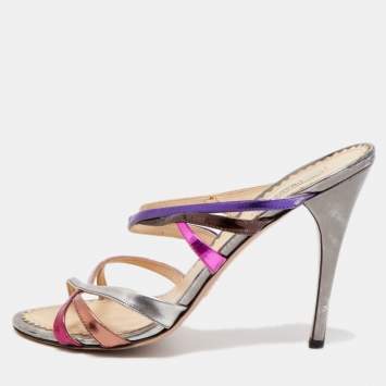 Pre Owned Prada Multicolor Leather Strappy Slide Sandals Size 40