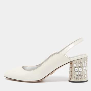 Pre Owned Prada White Patent Leather Slingback Pumps Size 39