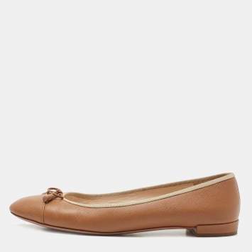 Pre Owned Prada Brown Leather Bow Ballet Flats Size 42