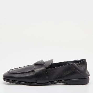 Pre Owned Prada Black Leather Logo Loafers Size 40