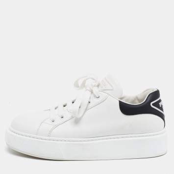 Pre Owned Prada White/Black Leather Macro Low Top Sneakers Size 37