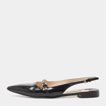 Pre Owned Prada Black Leather Slingback Flats Size 36