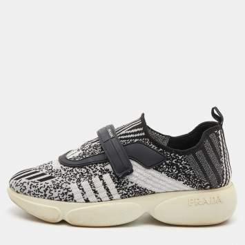 Pre Owned Prada Black/White Lurex Cloudbust Sneakers Size 37
