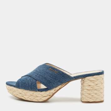 Pre Owned Prada Blue Denim Slide Sandals Size 39