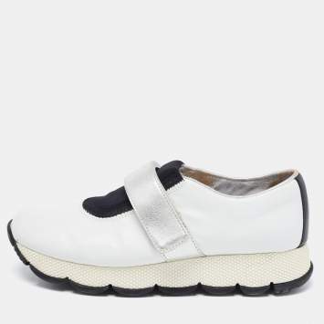 Pre Owned Prada White/Black Leather Low Top Sneakers Size 37.5 