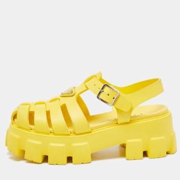 Pre Owned Prada Yellow Rubber Monolith Sandals Size 38