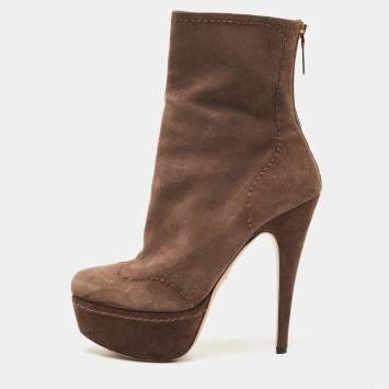 مملوكة مسبقًا Prada Brown Suede Platform Ankle Boots Size 39