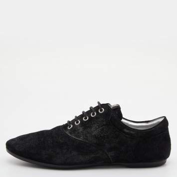 Pre Owned Louis Vuitton Black Glitter Suede Lace Up Oxfords Size 39