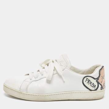 Pre Owned Prada White Leather Comic Strip Low Top Sneakers Size 37.5