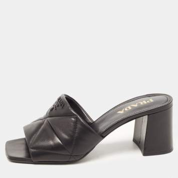 Pre Owned Prada Black Quilted Leather Slide Sandals Size 39