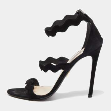 Pre Owned Prada Black Suede Strappy Ankle Wrap Sandals Size 41