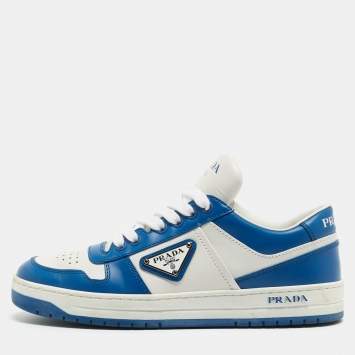 Pre Owned Prada Blue/White Leather Downtown Low Top Sneakers Size 36.5
