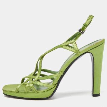 Prada Green Satin Strappy Open Toe Platform Slingback Sandals Size 40