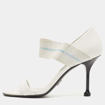 Pre Owned Prada White Patent Leather Elastic Strap Open Toe Pumps Size 36