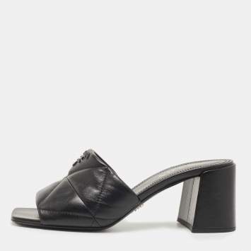 Pre Owned Prada Black Quilted Leather Slide Sandals Size 39
