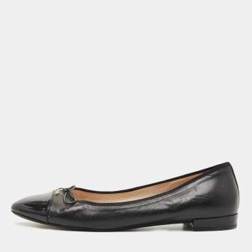Pre Owned Prada Black Patent and Leather Cap Toe Ballet Flats Size 39