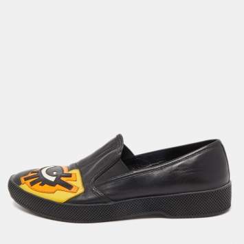 Pre Owned Prada Black Leather Smoking Slippers Size 37.5