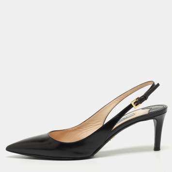 Pre Owned Prada Black Leather Pointed Toe Slingback Sandals Size 37