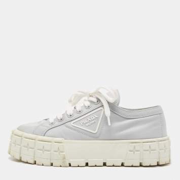 Pre Owned Prada Grey Nylon Double Wheel Lace Up Sneakers Size 40