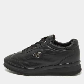Pre Owned Prada Black Leather Low Top Sneakers Size 40.5