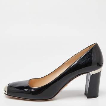 Pre Owned Prada Black Patent Leather Square Toe Block Heel Pumps Size 41