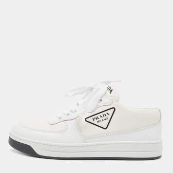 Pre Owned Prada White Leather Lace Up Low Top Sneakers Size 36.5