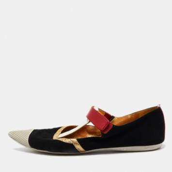 Pre Owned Prada Multicolor Suede and Patent Pointed Toe Ballet Flats Size 38