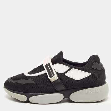 Pre Owned Prada Black Mesh Velcro Strap Low Top Sneakers Size 38