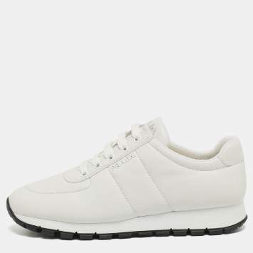 Pre Owned Prada White Leather Trainers Lace Up Sneakers Size 38