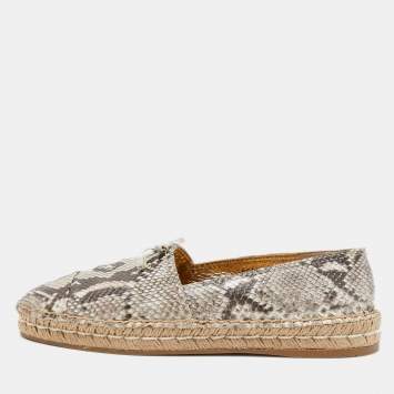 Pre Owned Prada Brown/Beige Python Leather Slip On Loafers Size 40