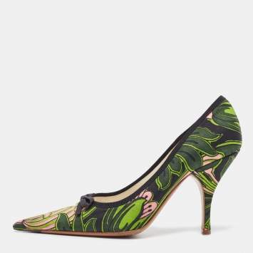 Pre Owned Prada Multicolor Canvas Bow Pointed Toe Pumps Size 37
