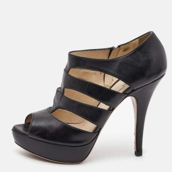 Pre Owned Prada Black Leather Strappy Sandals Size 39.5