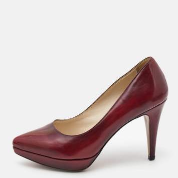 مملوكة مسبقًا Prada Burgundy Leather Platform Pointed Toe Pumps Size 37