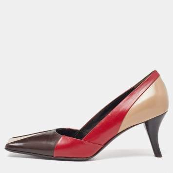 Pre Owned Prada Tricolor Leather Square Toe Pumps Size 36.5