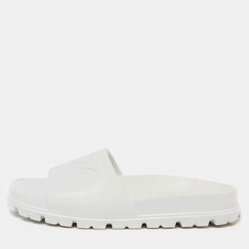 Pre Owned Prada White Rubber Slides Size 39