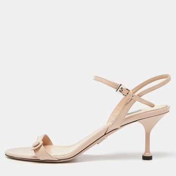 Pre Owned Prada Beige Patent Leather Ankle Strap Sandals Size 39