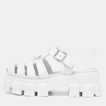 Pre Owned Prada White Rubber Monolith Platform Sandals Size 36