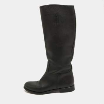 Pre Owned Prada Black Leather Knee Length Boots Size 39