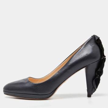 Pre Owned Prada Black Leather Raffles Detail Pumps Size 40.5
