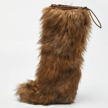 مملوكة مسبقًا Prada Brown Faux Fur Calf Boots Size 39