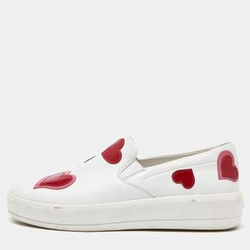 Pre Owned Prada White Leather Heart Slip On Sneakers Size 36.5
