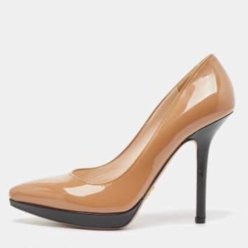 Pre Owned Prada Brown/Black Patent Pointed Toe Pumps Size 36.5