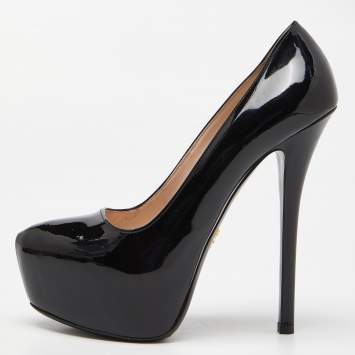 Pre Owned Prada Black Patent Leather Platform Pumps Size 38