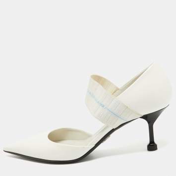 Pre Owned Prada White Patent Leather And Elastic Mary Jane D'orsay Pumps Size 36.5