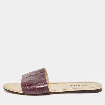 Pre Owned Prada Purple Crocodile Leather Flat Slide Size 39