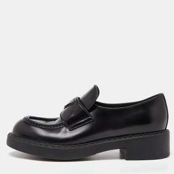 Pre Owned Prada Black Leather Slip On Loafers Size 39