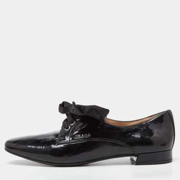 Pre Owned Prada Black Patent Leather Lace Up Derby Size 37