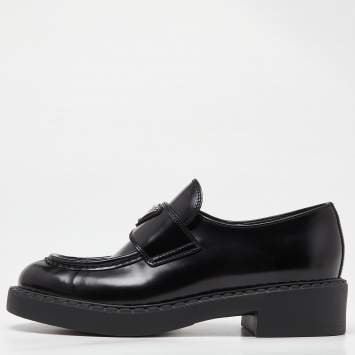 Pre Owned Prada Black Patent Leather Platform Loafers Size 36.5